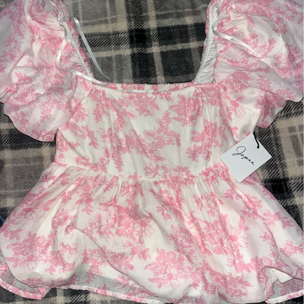 Japna Pink and White Smocked Top